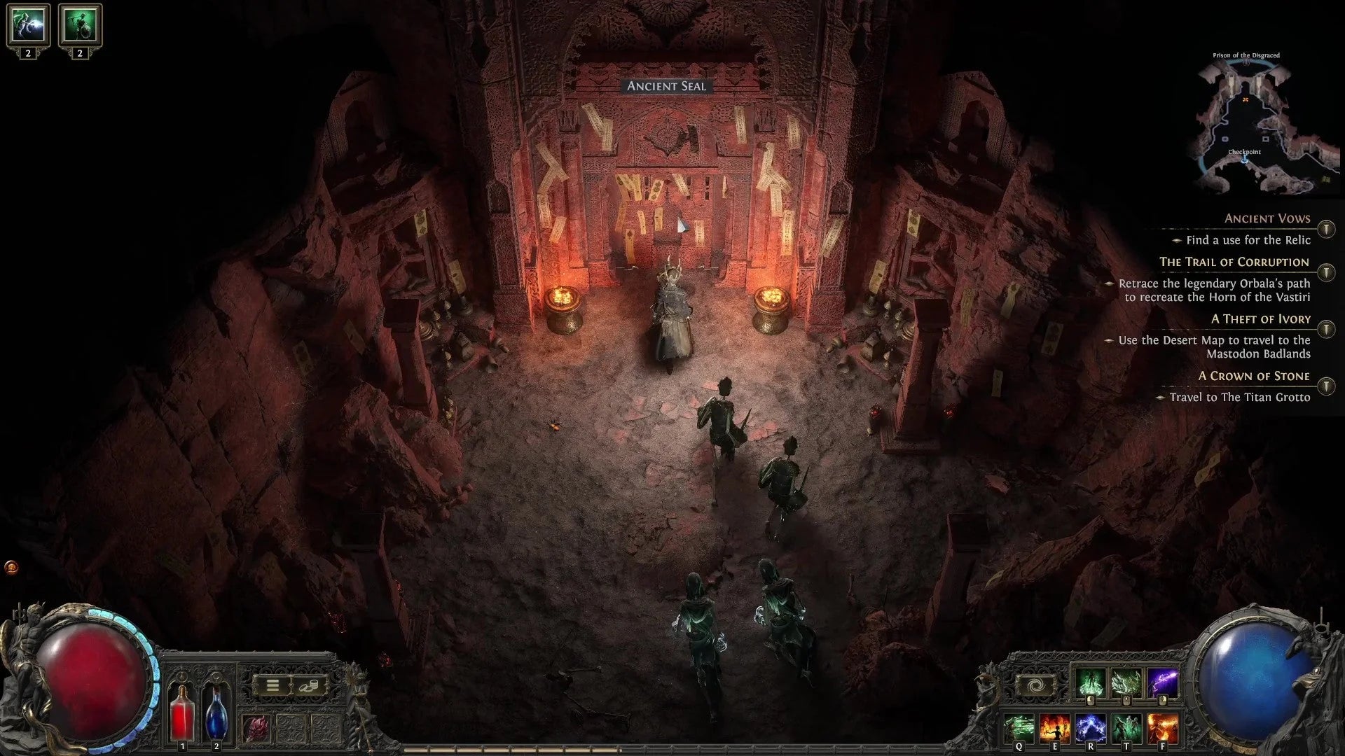 Facing a wall covered by Ancient Seals in Path of Exile 2. - 3