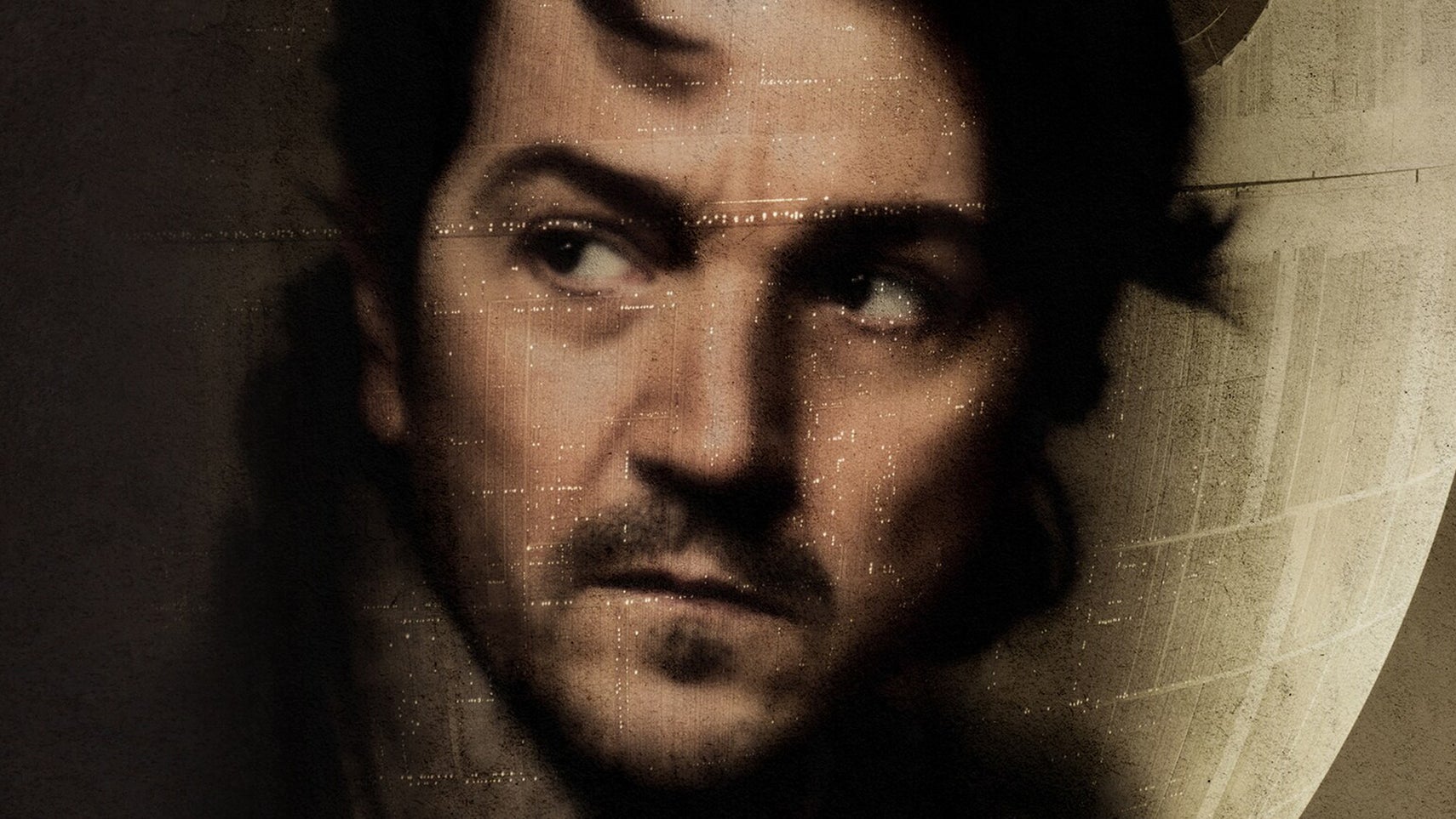 Cassion Andor's face superimposed over the Death Star in a promotional image for Andor season 2. - 1