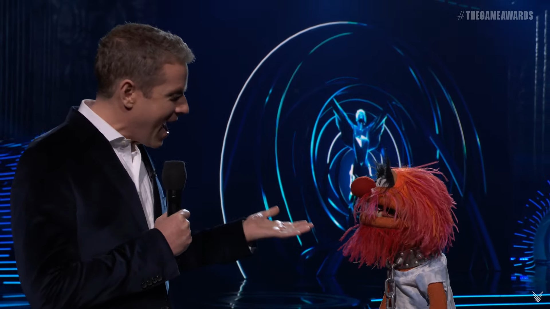 Geoff conducts an interview with a felt object. - 1