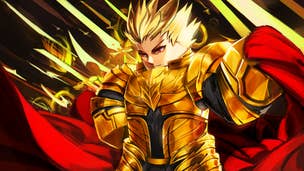 Artwork for the Roblox game Anime Clash showing a Robloxified anime hero wearing armor, with rays of light surrounding him.