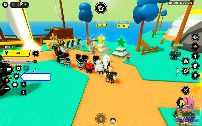 A screenshot of Anime Fighters in Roblox showing the game's codes button.