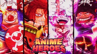 Artwork for the Roblox game Anime Heroes Simulator, showing anime-inspired Robloxified characters.