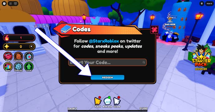 Codes redemeption box in Anime Hunters.
