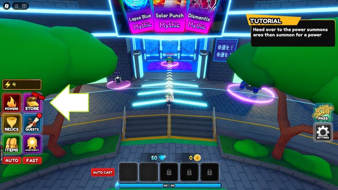 A screenshot of Anime Multiverse in Roblox showing the game’s Shop button.