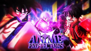 Artwork for the Roblox game Anime Protectors Defense, showing Robloxified characters based on animes like One Piece and Dragon Ball.