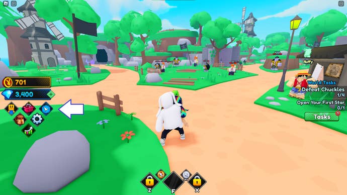 A screenshot from Anime Realms Simulator in Roblox showing the game's codes button.