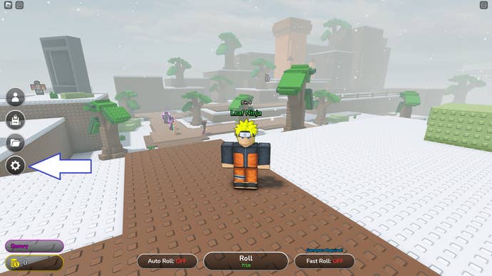 A screenshot from Anime RNG in Roblox showing the game's settings button.