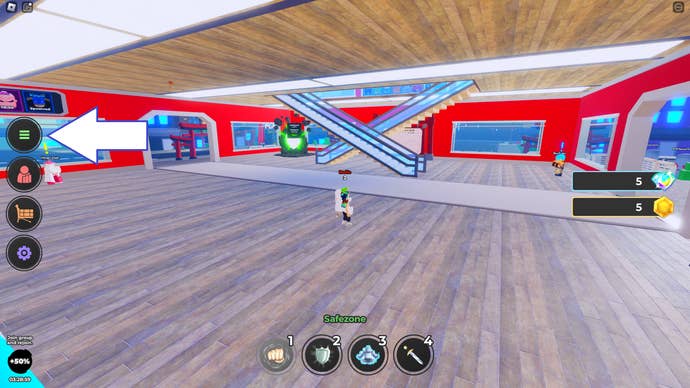 A screenshot from Anime Simulator in Roblox showing the game’s menu button.