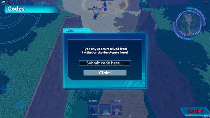 A screenshot of Anime Switch in Roblox showing the game's codes menu.
