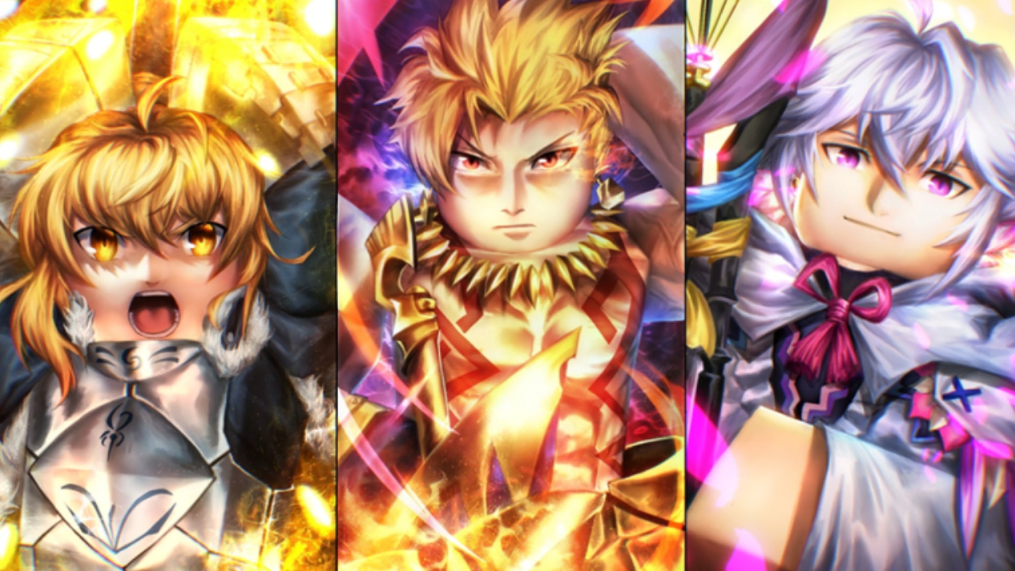 Artwork showing a trio of anime characters for the Roblox game Anime World Tower Defense. - 1