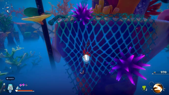 Climbing up some netting in Another Crab’s Treasure.