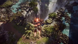 Flying along in anthem looking for treasure near a waterfall
