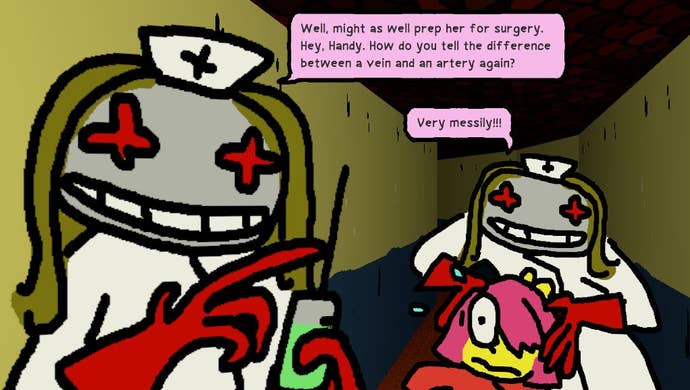 BB is grabbed by hostile nurses in Anthology of the Killer.