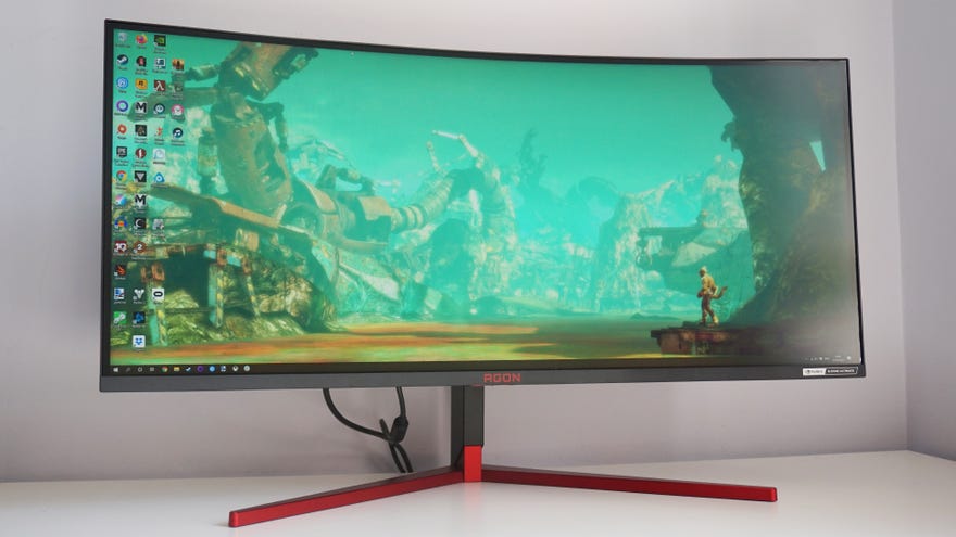 A photo of the AOC Agon AG353UCG gaming monitor