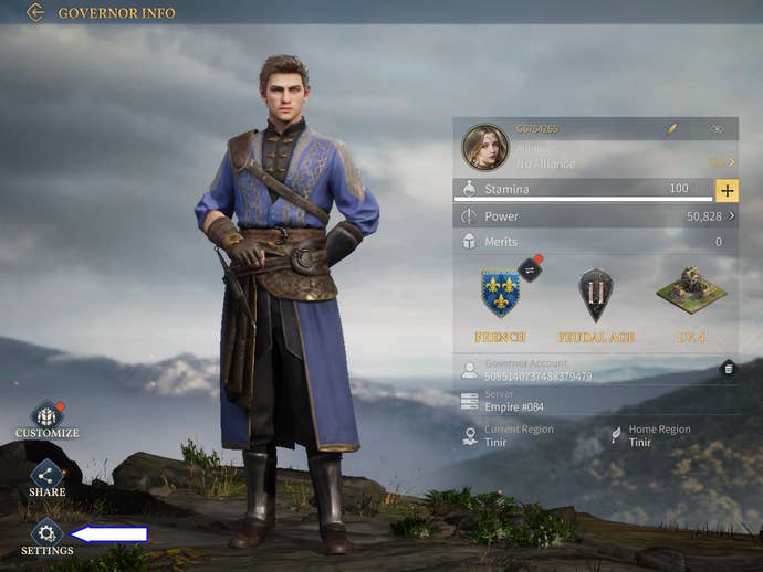 A screenshot of Age of Empires Mobile showing the game’s settings button.