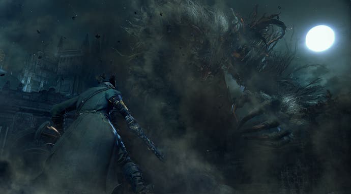 Bloodborne protagonist squares up against huge beast emerging from smoke
