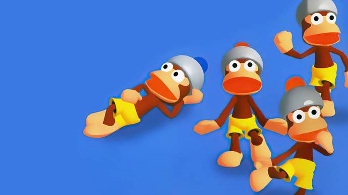 Ape Escape artwork showing multiple cartoon monkeys on a blue background