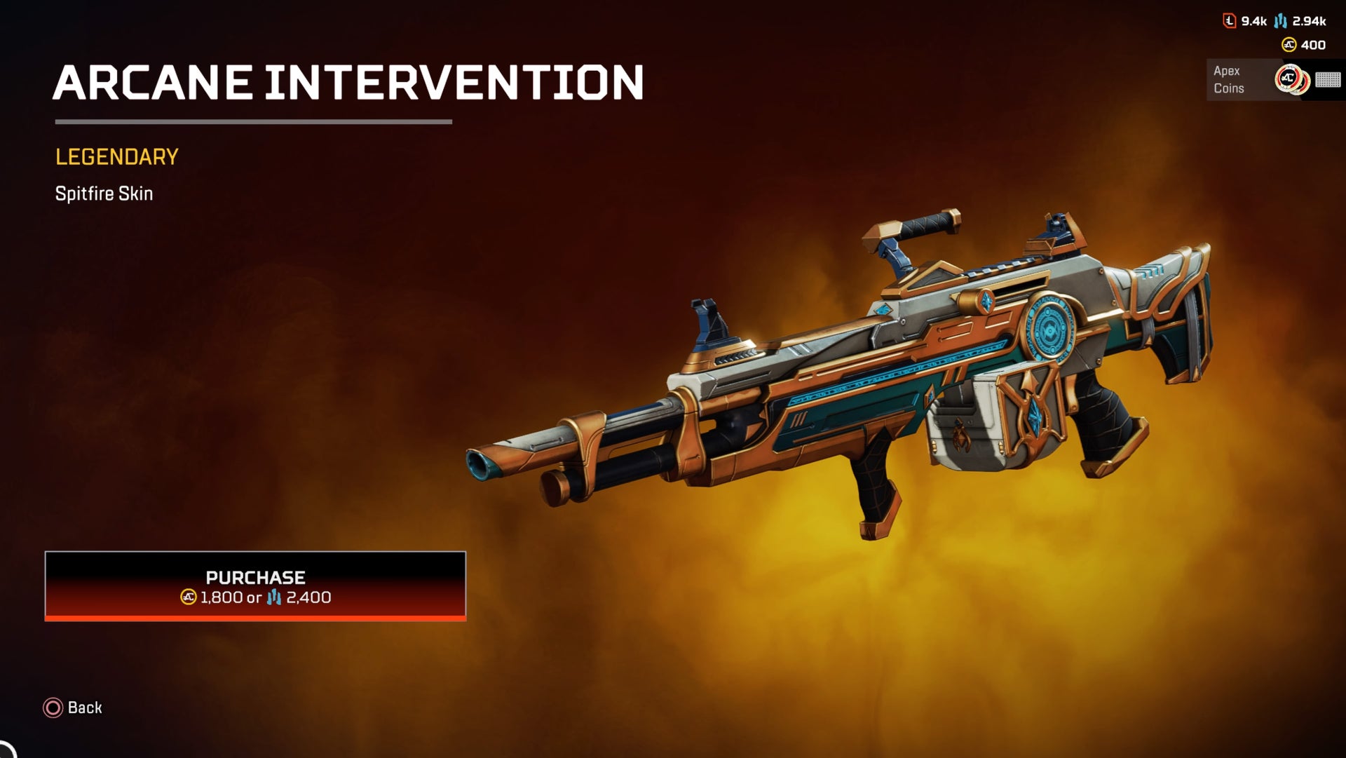Apex Legends Arcane Intervention Spitfire Skin