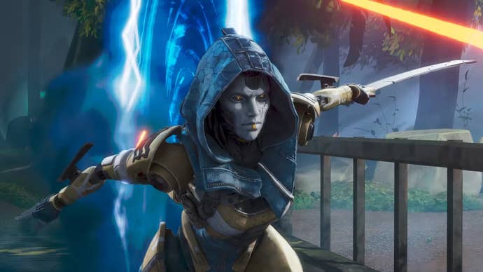 Ash exits one of her portals with her sword at the ready in Apex Legends.