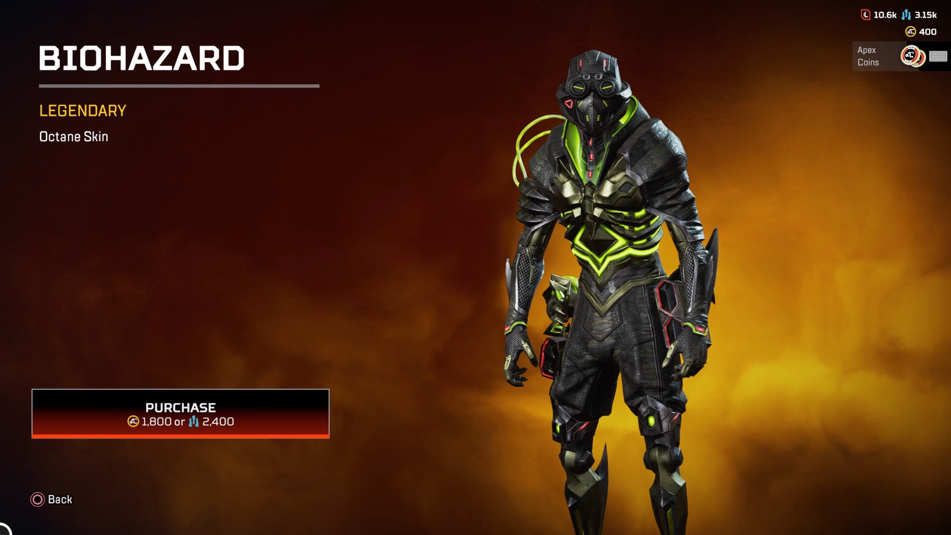 Apex Legends, Biohazard Legendary Octane Skin