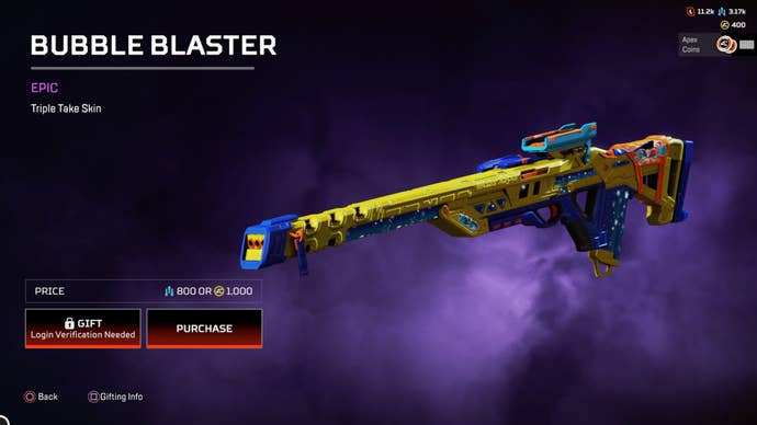 Apex Legends, Bubble Blaster epic Triple Take skin.