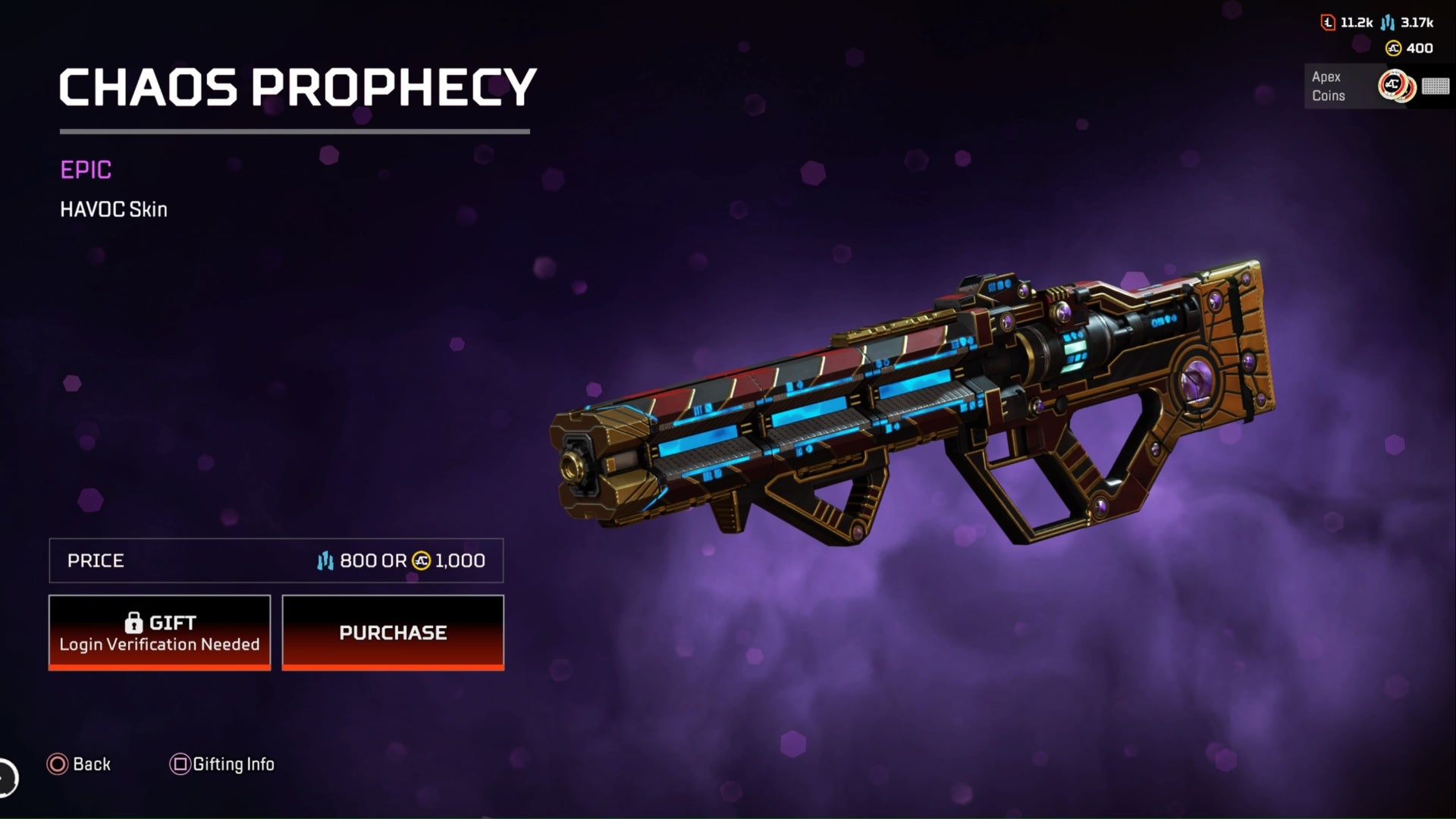 Apex Legends Chaos Prophecy Epic HAVOC Skin