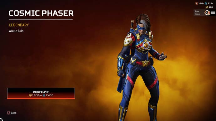 Apex Legends, Cosmic Phaser Legendary Wraith Skin.