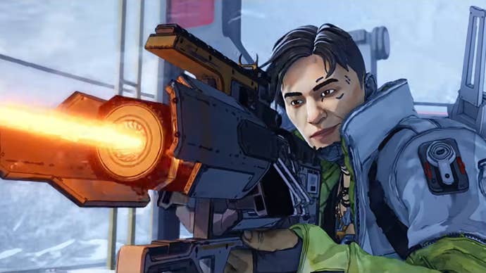 Crypto aims and fires a Charge Rifle successful Apex Legends.
