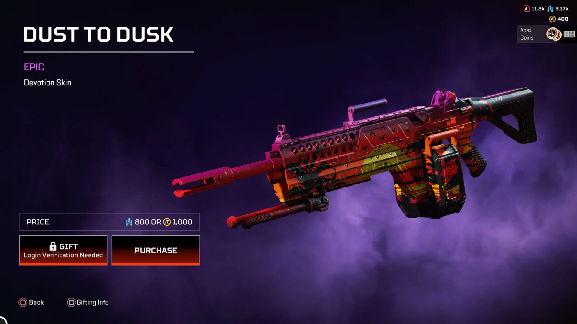Apex Legends, Dust to Dusk epic Devotion skin