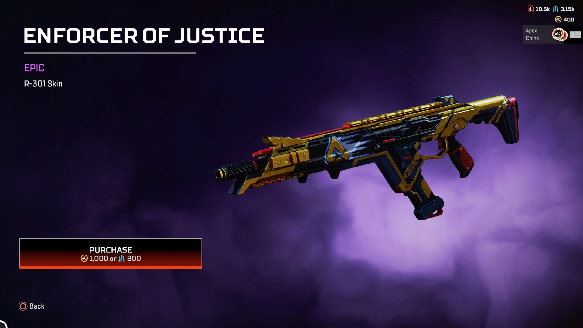 Apex Legends, Enforcer of Justice Epic R-301 Skin