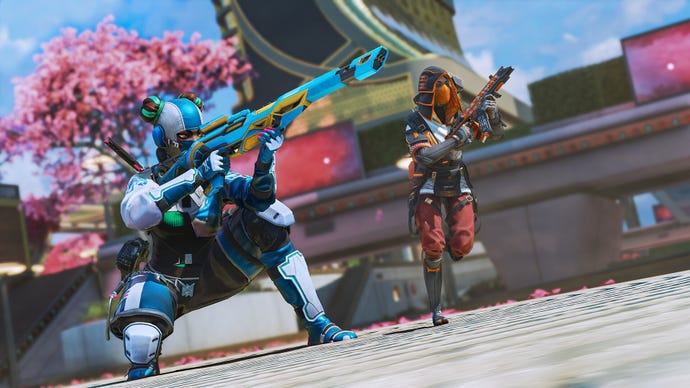Some characters shooting in Apex Legends.