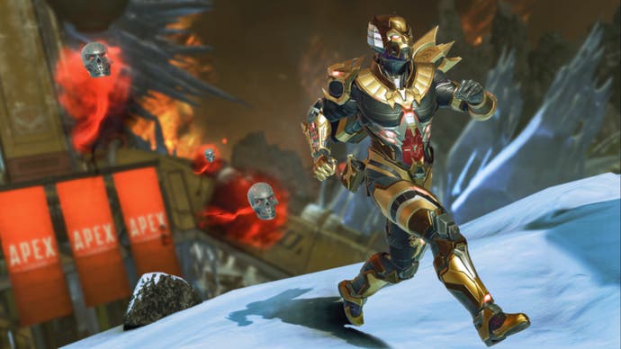 Apex Legends promo art of the new Rev Shell floating skull ordnance following a player.
