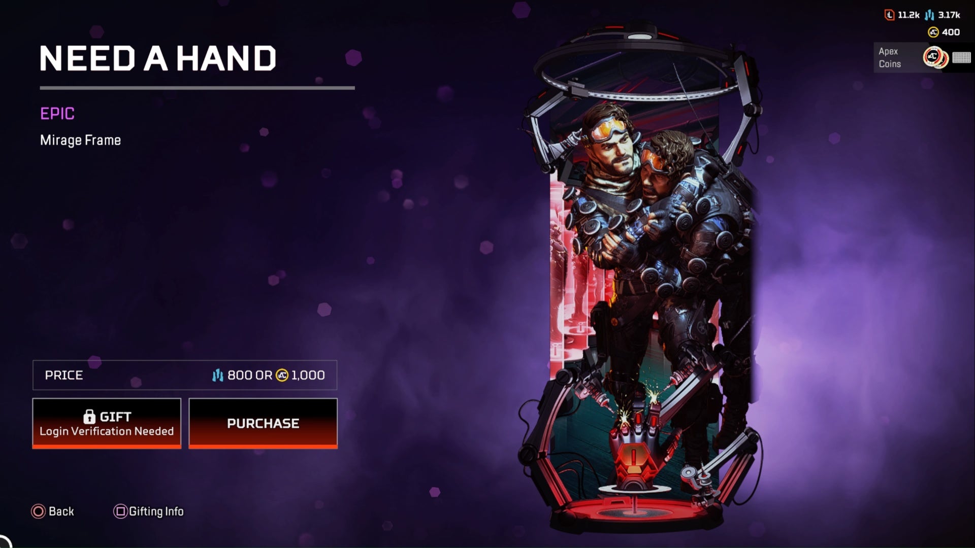 apex legends need a hand epic mirage frame