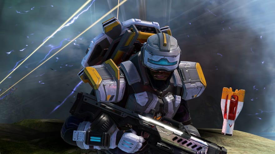 Newcastle in Apex Legends runs towards the camera, away from a Bangalore Ultimate.