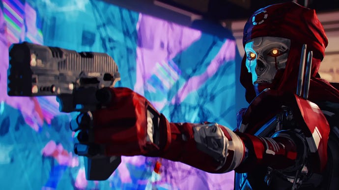 Revenant aims a pistol off-screen in Apex Legends.