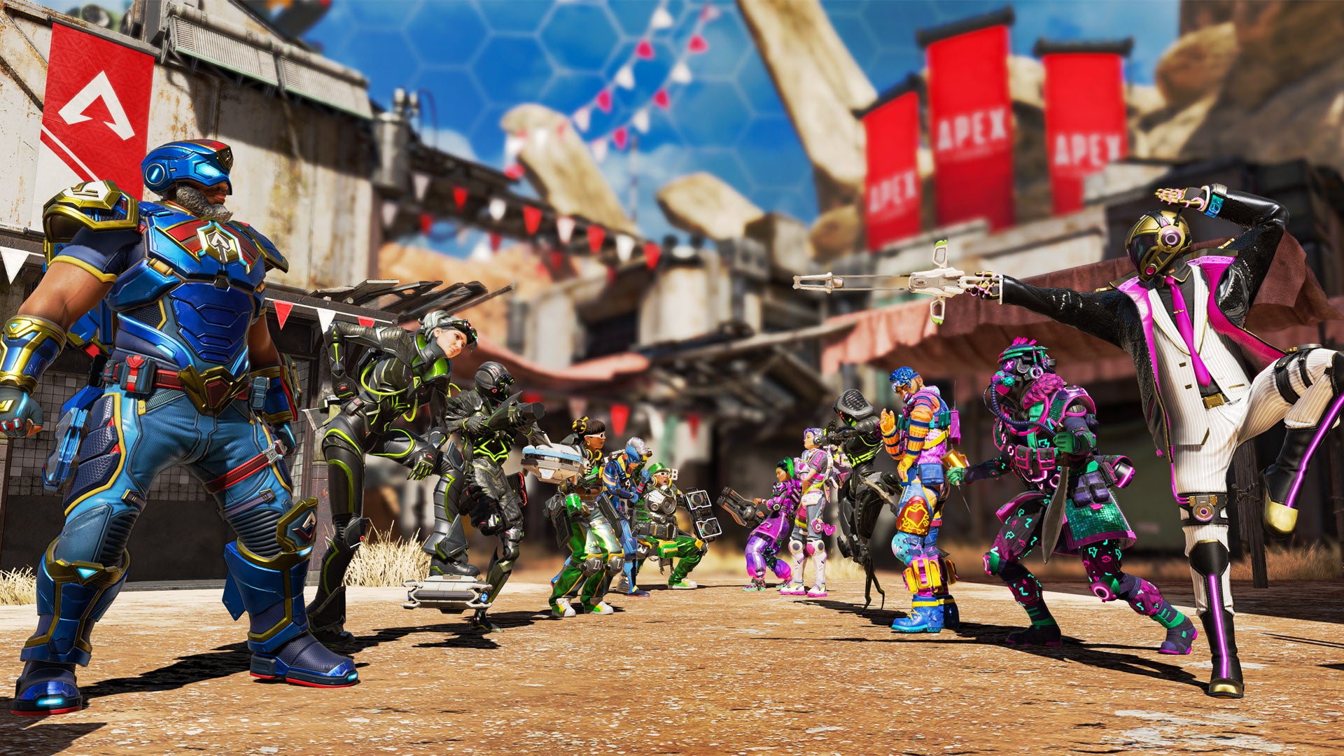 Apex Legends, Season 16 official Respawn artwork of two teams facing off in Team Deathmatch.