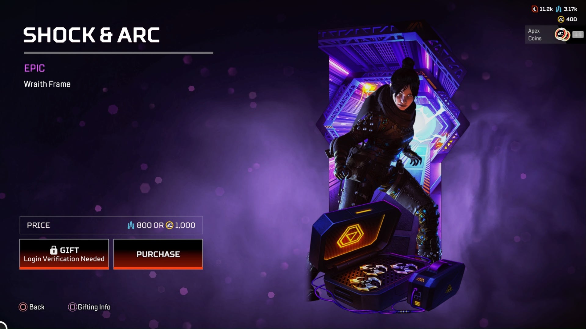 apex legends shock and arc epic wraith frame