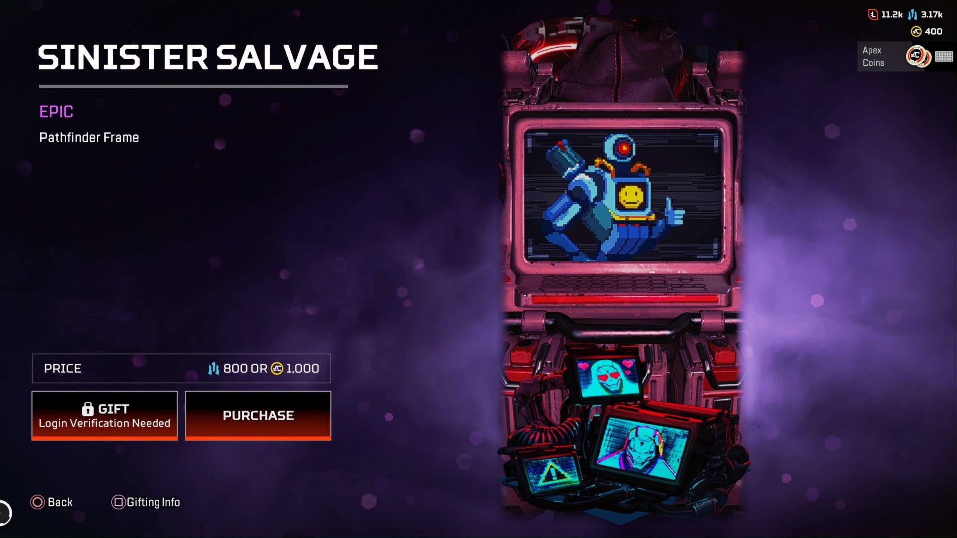 apex legends sinister salvage epic pathfinder frame