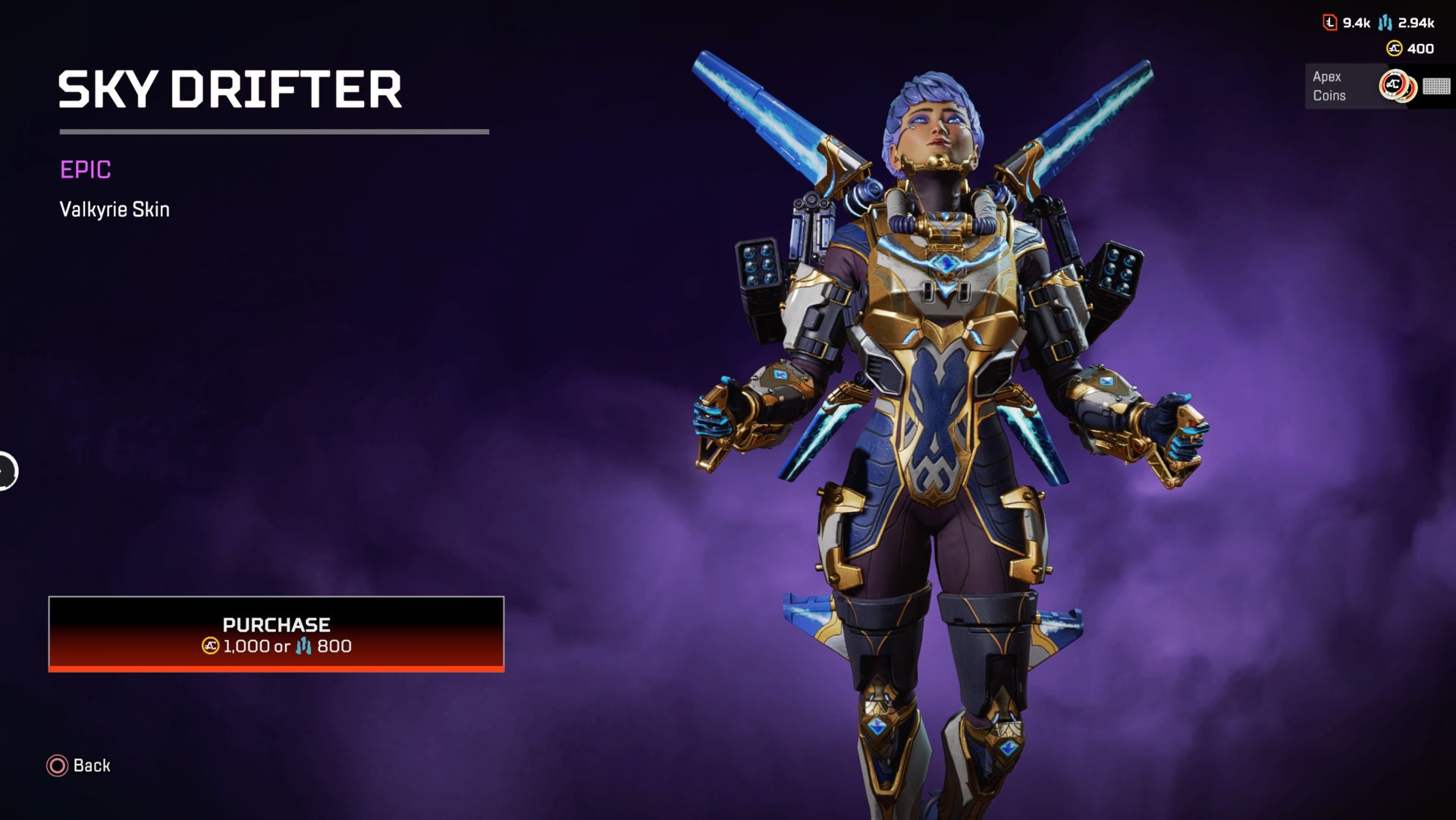 Apex Legends Sky Drifter skin for Valkyrie