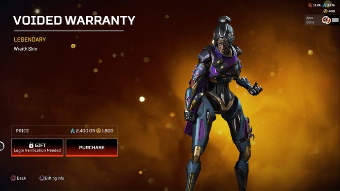 apex legends voided warranty legendary wraith skin