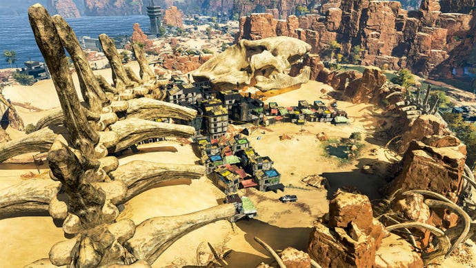 A bird’s eye view of Skull Town on Apex’s Kings Canyon map.