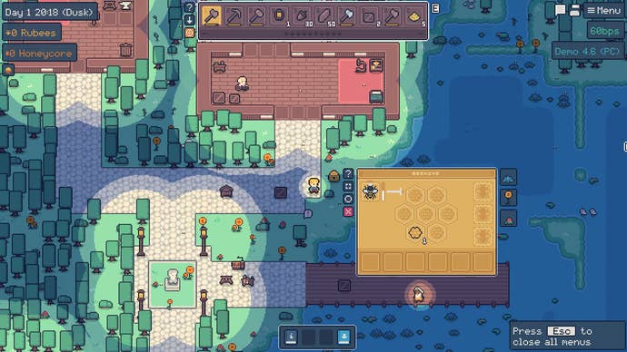 An overhead view of a boy running around a forested village in APICO