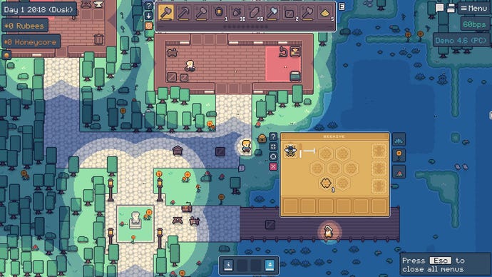 An overhead view of a boy running around a forested village in APICO