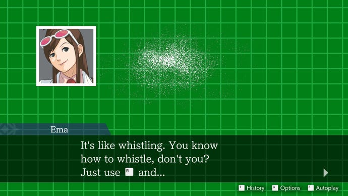 A green grid at the start of a fingerprint puzzle in the Apollo Justice: Ace Attorney Trilogy