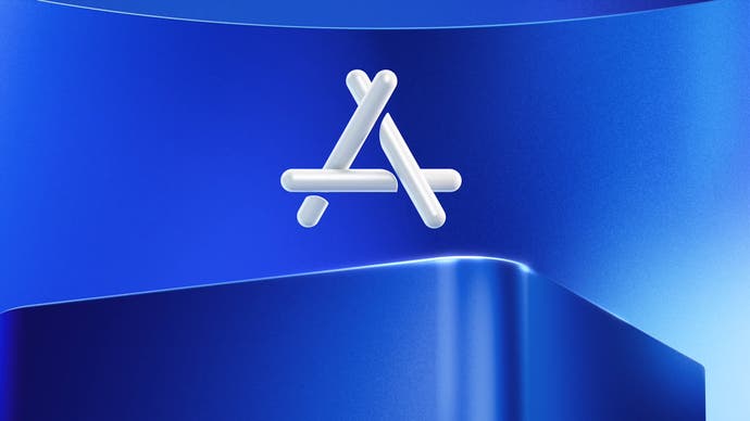 Apple App Store logo on blue background