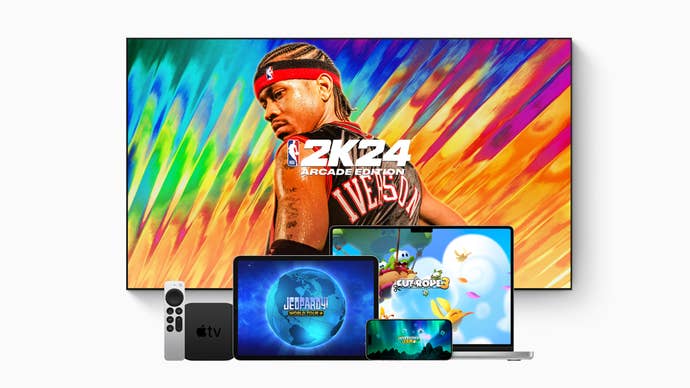 Apple promotional picture showing the different devices that can run Apple Arcade, including the iPhone, iPad and Apple TV.