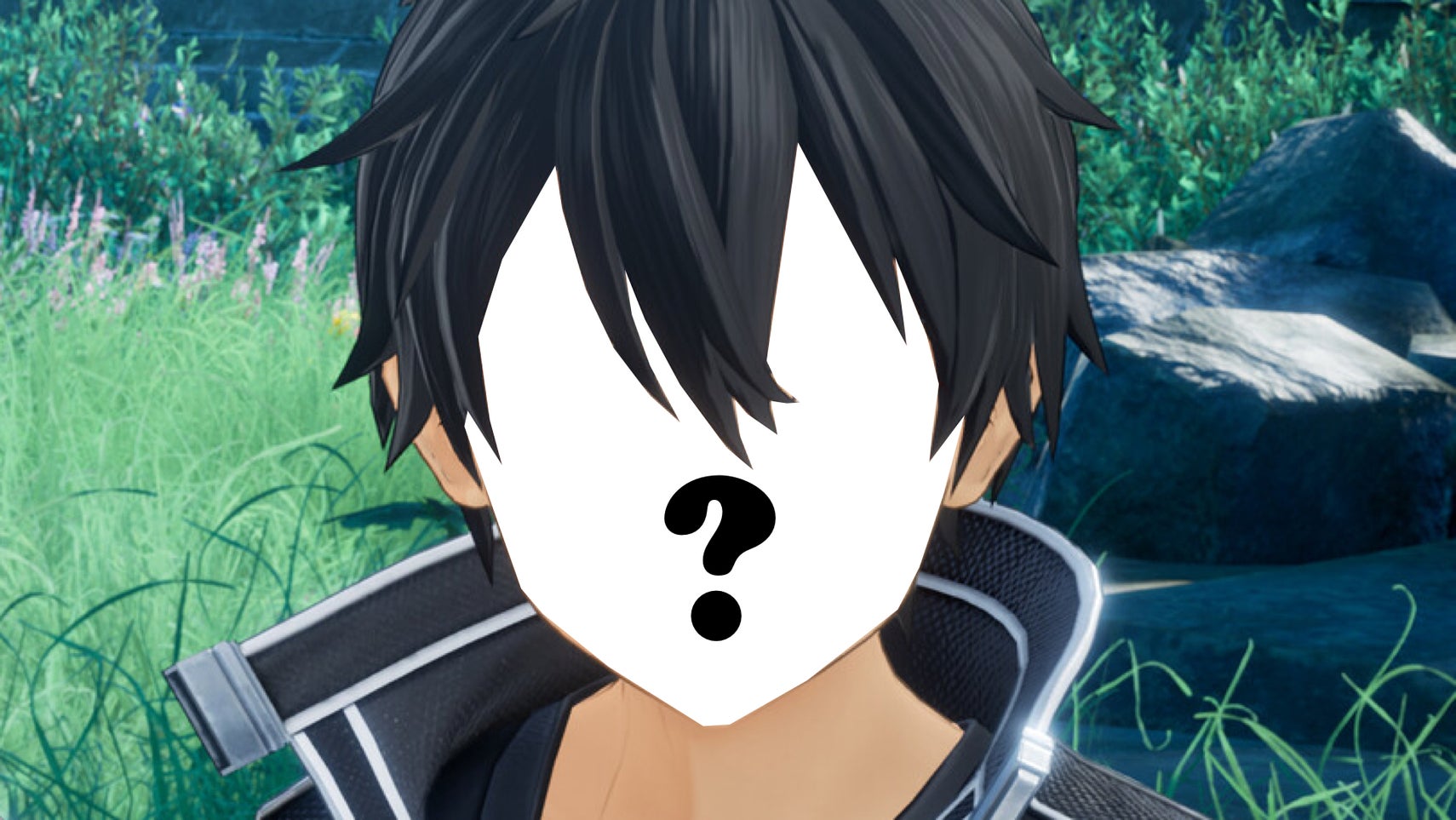 Screenshot showing a character from a leaked April PlayStation Plus game with a question mark superimposed over their blanked-out face.