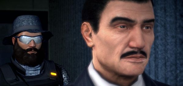 Michael Thorton with a giant beard and ridiculous sunglasses in an Alpha Protocol screenshot. - 4