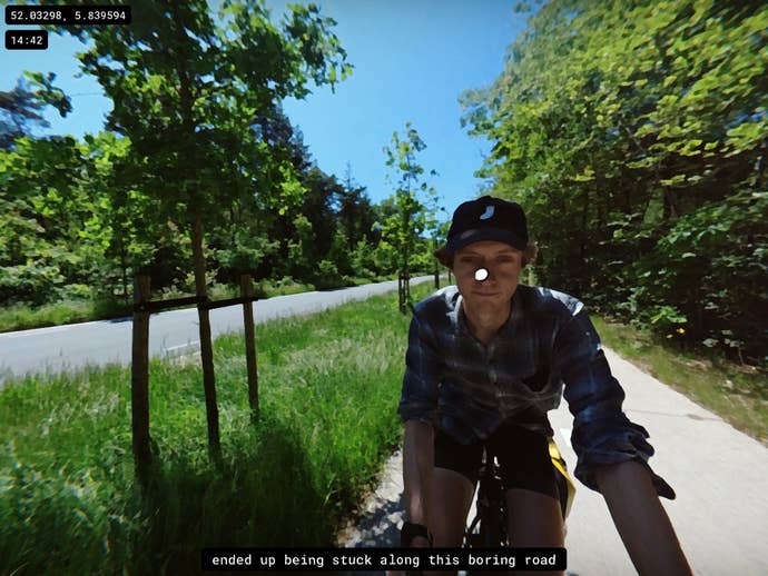 Indie game developer Aran Koning is bored with Dutch cycle paths in an Aran’s Bike Trip screenshot.