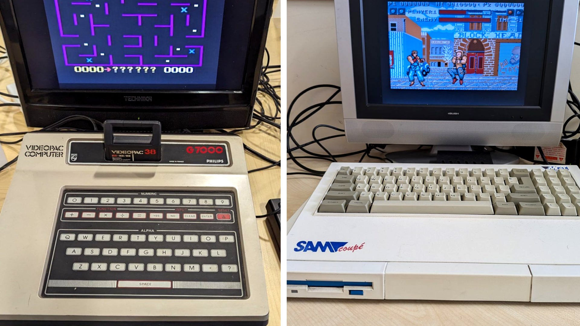 The Philips Videopac G7000 (L) and the Sam Coupé (R).